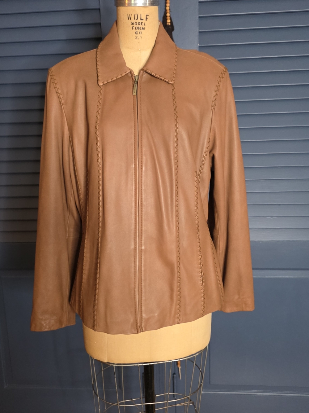 Michael Kors NWOT Cognac Tan Genuine Leather Jacket Stitch Detail